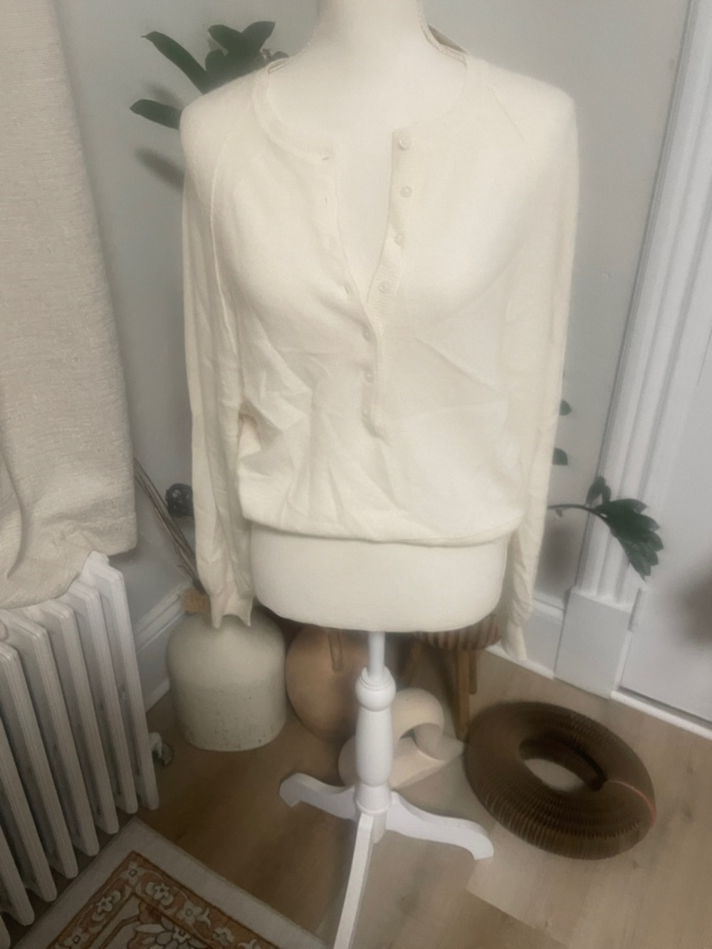 Free People Cream Button-Up Long Sleeve Sweater